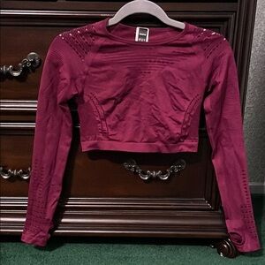 Burgundy Long Sleeve Seamless Crop Top